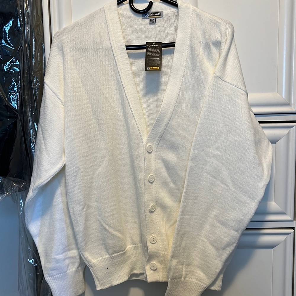 V-Neck button down  white sweater